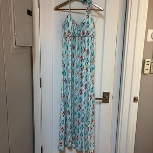 Light Blue print  halter neck maxi dress with braided details never worn